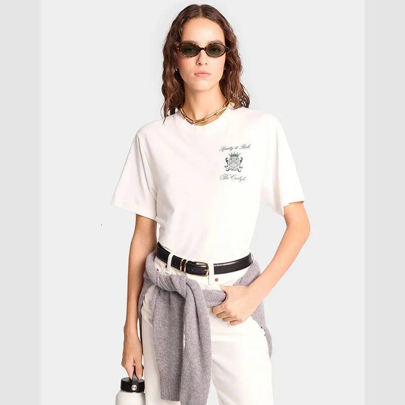 Summer New North American Niche Letter Crown Shield Cotton Round Neck Women's Short Sleeved Sports T-Shirt