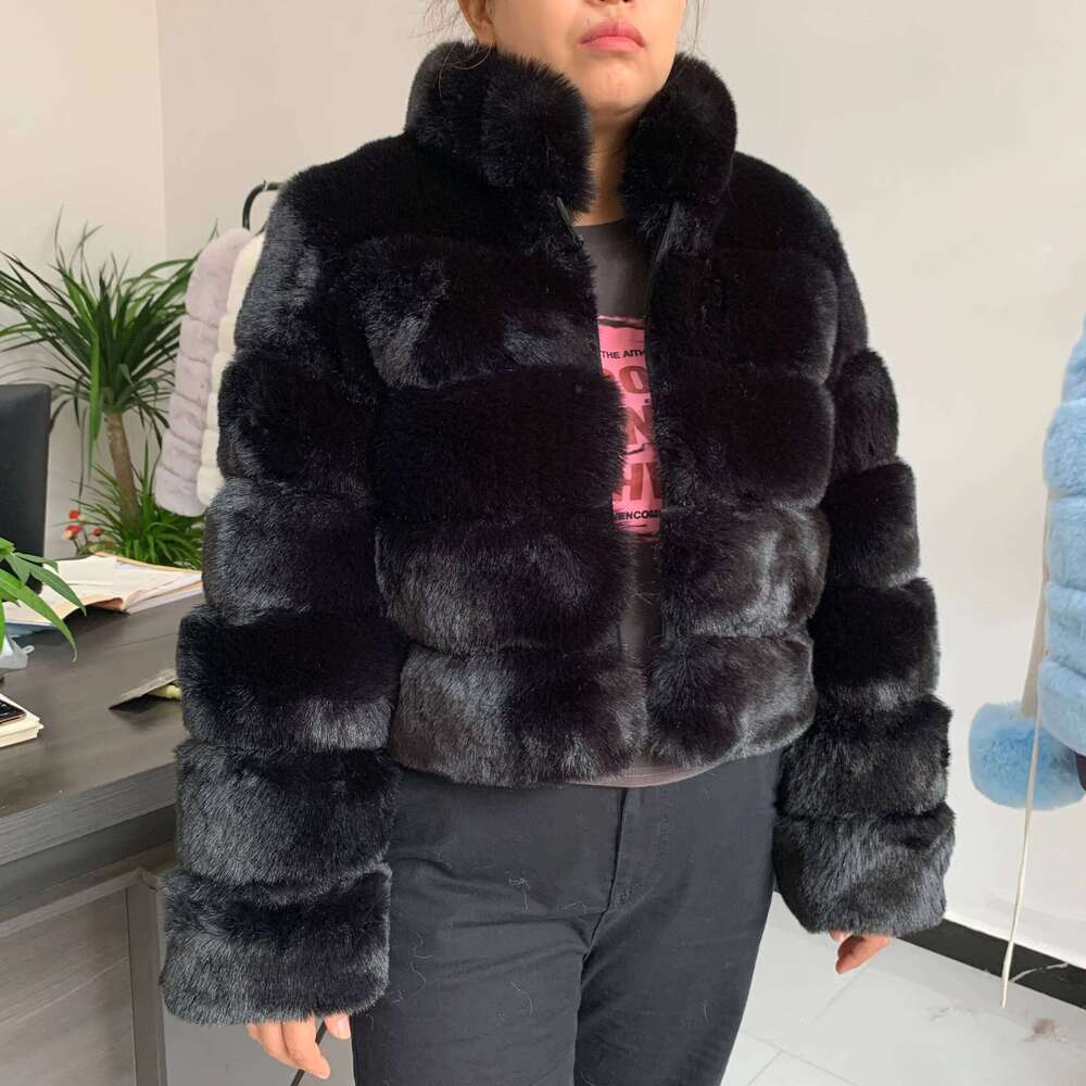 2024 new Fur coat women's winter fashion stand collar artificial high-quality warm Faux fur jacket women