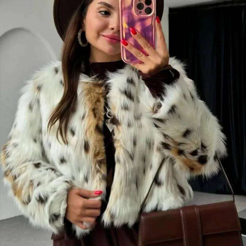 fashion warm fulffy fur coat long sleeves 2025 early spring short jacket vintage loose repal outwear singel breasted clothes