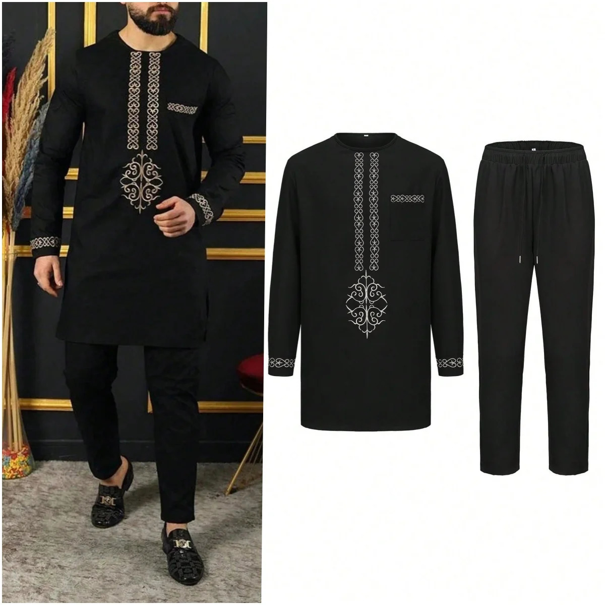 Kaftan White Wedding Mens Set Embroidered Top Pants Tuxedo Outfits Kaunda Suit African Casual Traditional Clothing Two Piece Set 250603