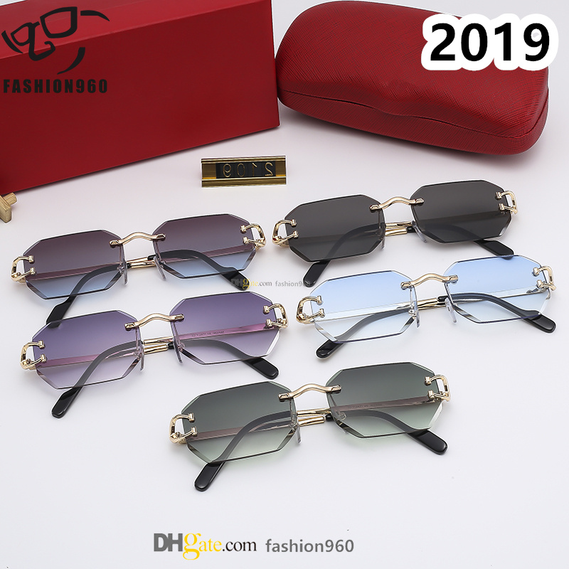 Polygons designer mens sunglasses for men women Leopard Head rimless square diamond cut lenses wood leg Vintage Oculos De Sol Travel Metal Golden Cheetah Men T2019