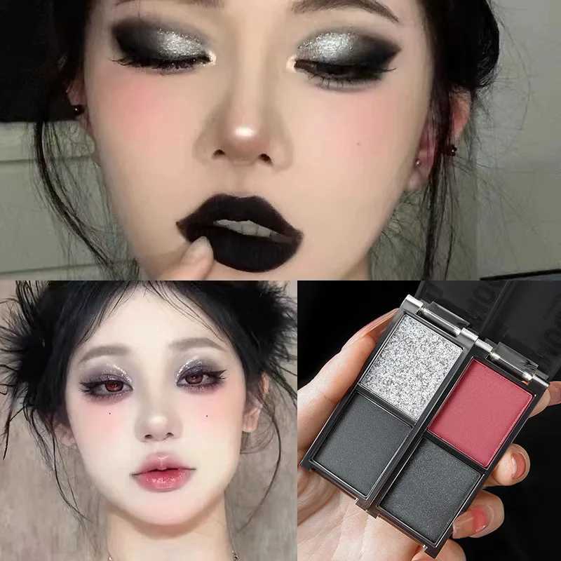 2-Color Red Black Smoky Eyeshadow Palette Matte Shimmer Waterproof Dark Punk Halloween Makeup Glitter Pigment for Eyes W250605
