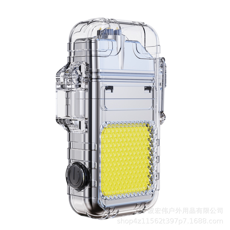 Transparent waterproof arc usb rechargeable lighter, outdoor windproof and waterproof handheld work light multi-function cigarette lighter