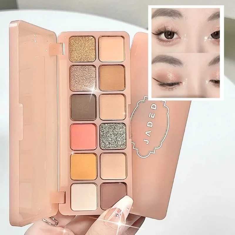 New 2-Color Eyeshadow Palette Orange Brown Pink Glitter Pearly Eye Shadow Palette Shiny Eye Shadow Long-lasting Eyes Make Up W250605