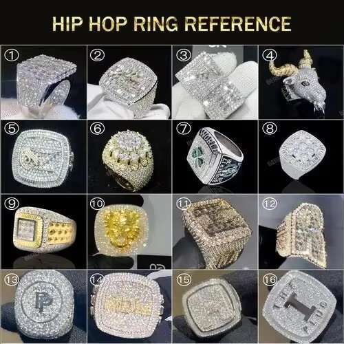 Wholesale Vvs Moissanite Ring Hip Hop Style Round Brilliant Cut Iced Out 925 Silver Gemstone Ring Fine Jewelry