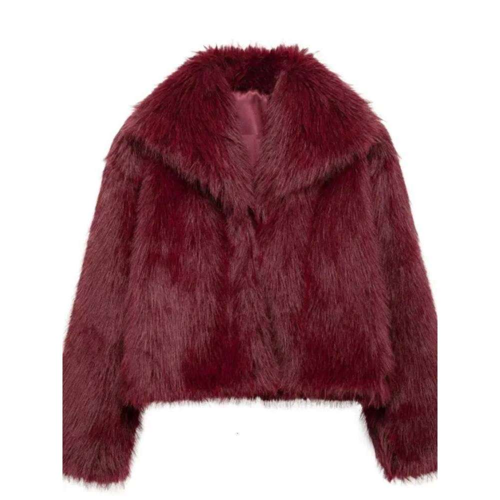 Retro Bury Short Warm Coat Women Fashion Elegant Solid Color Loose Lapel Long Sleeves Faux Fur Jacket New High Street Coats