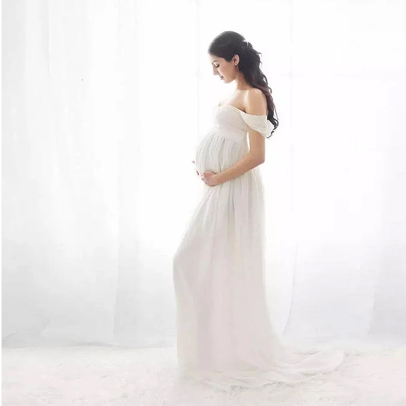 Maternity Lace Dress Sexy Gown Off Shoulder Long Pregnancy Dress Po Shooting Women Fancy Clothing Slit Dress for Poshoot 250530