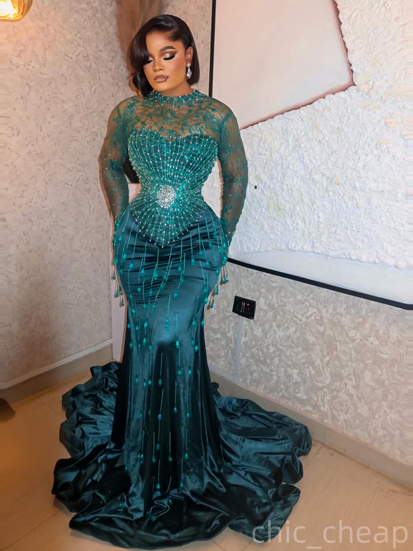 Hunter Green Mermaid Prom Dresses 2025 Velvet Crystals Lace Tassels Evening Formal Party Second Birthday Engagement Gowns Plus Size Dress For Special 