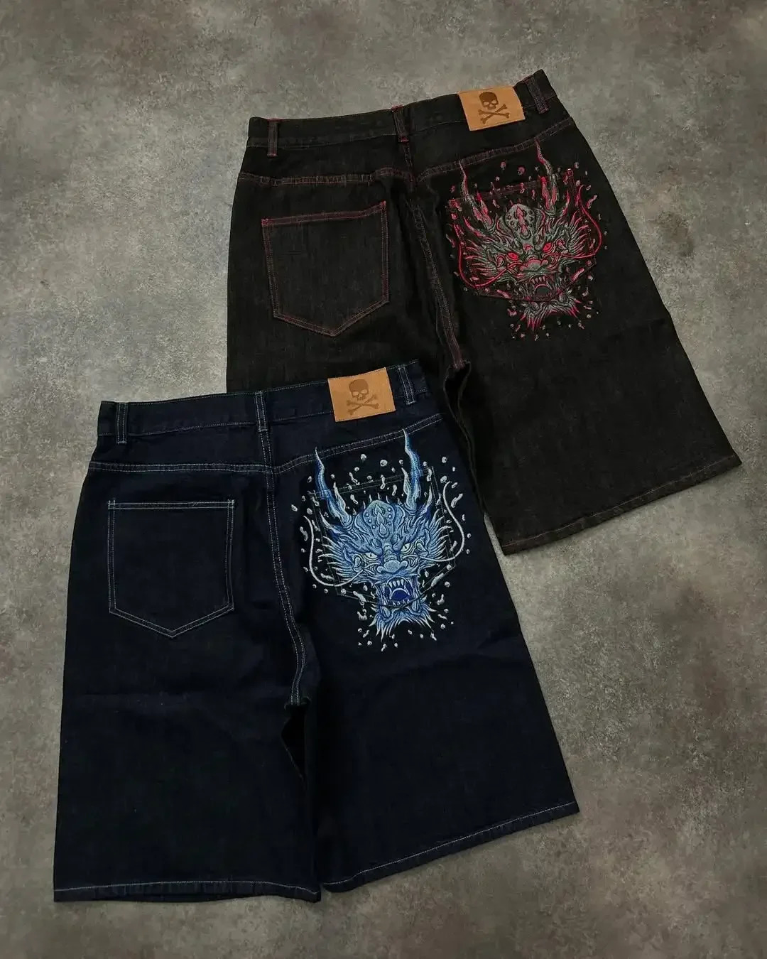 Y2K Retro Denim Shorts Street Dragon y Five Cent Casual Jeans Men Women Harajuku Hip Hop Loose Sports Shorts 250604