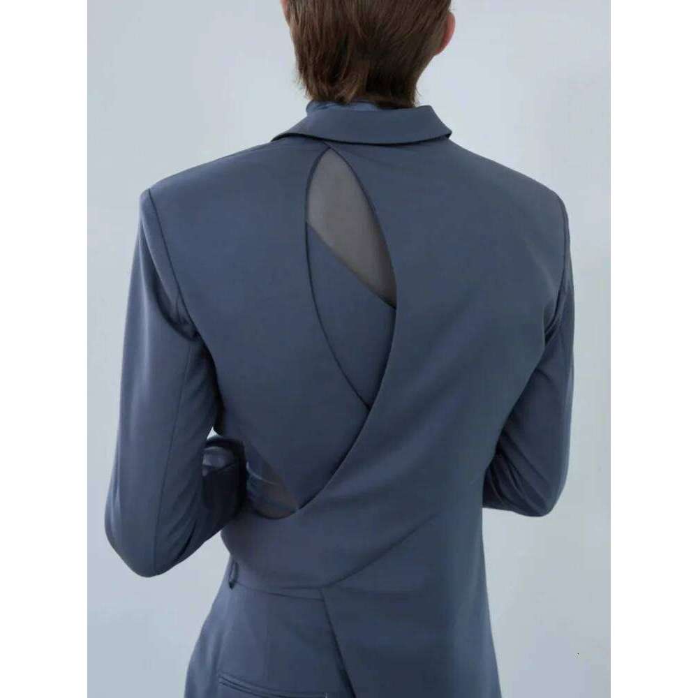 Coats Designer Women VGH Solid Hollow Out Casual Irregular Blazers For Women Notched Collar Long Sleeve Spliced Button Temperament Blazer Female New D
