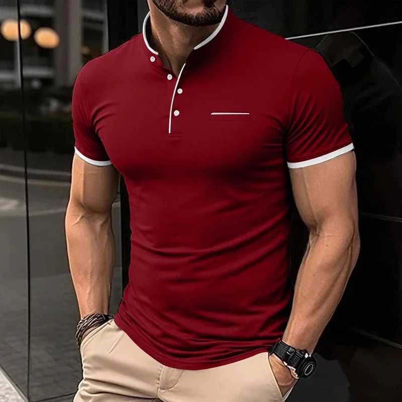 2025 New Mens Casual and Fashionable Solid Color Short Sleeved Stand Up Collar T-shirt Summer Versatile and Comfortable Top XJ250605