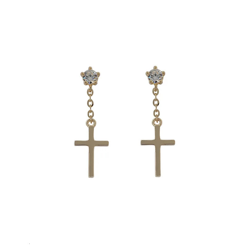 WOOZU 925 Sterling Silver 14k Gold Plated Zircon Cross Tassel Stud Earrings for Women Punk Gothic Birthday Jewelry Gift 250604