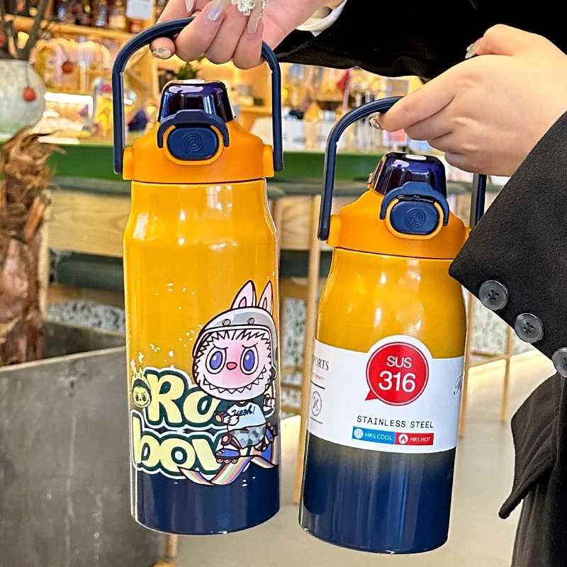 LABUBU Cartoon Sports Water Cup 1000/1200ml Large Capacity Water Cup with Straw Vacuum Insulated Kettle Outdoor Use Perfect Gift X2506051