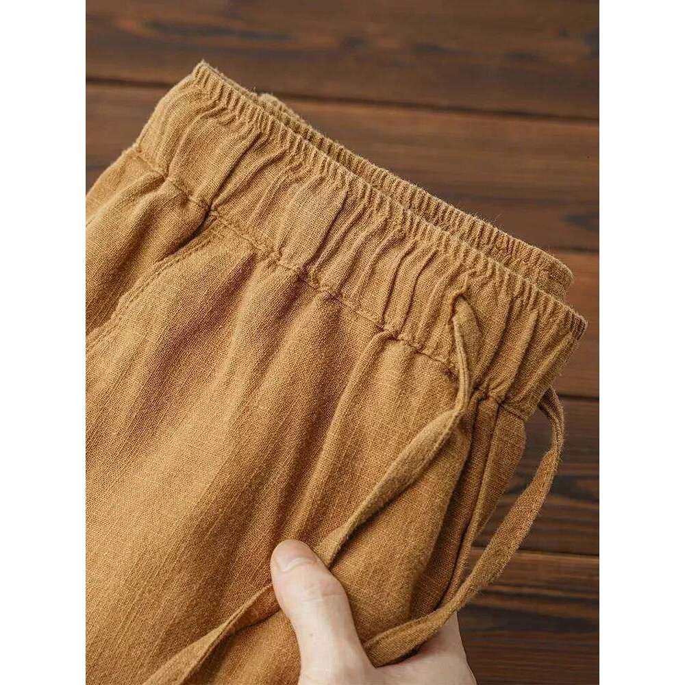 Casual Linen Chino Pants Men Wide Leg Lightweight Baggy Cotton Sweatpants Male Walking Jogger Trousers Work