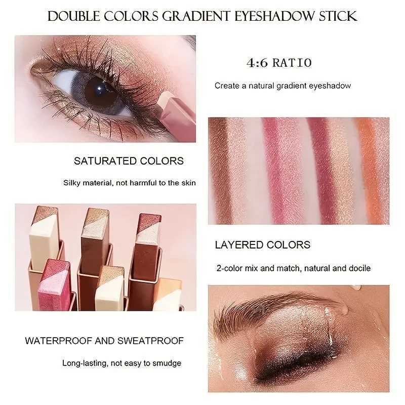 Vibrant Dual-Color Shimmer Eyeshadow Stick - Long-Lasting Waterproof Cream Eyeshadow Pencil for Party Eye Makeup - Brown Coral W250605