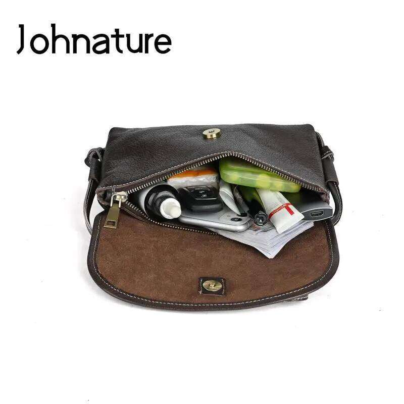 Johnature Vintage Solid Color Women Small Bag 2025 New Genuine Leather Versatile Simple Real Cowhide Shoulder & Crossbody Bags 2025/06/05