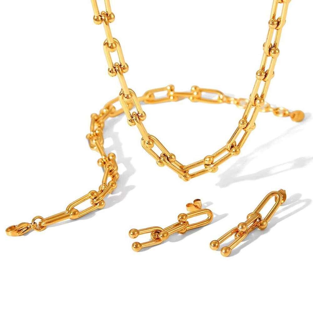 Stainless Steel Jewelry Set U-Shaped Necklace Bracelet Earring Combination For Men And Women To Wear Exquisite Christmas Gifts