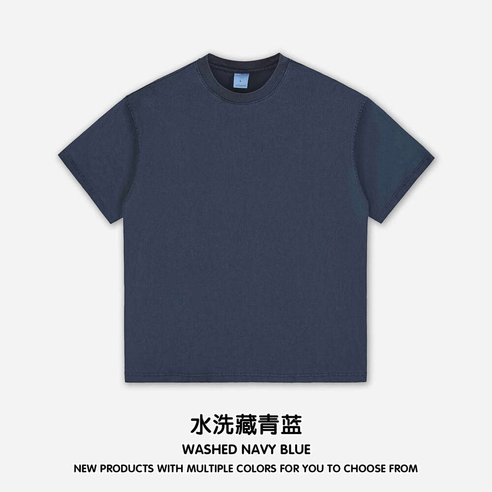 Fashion Washed Vintage Pure Cotton Short Sleeve Double Yarn Trendy Brand Men's T-Shirt B5