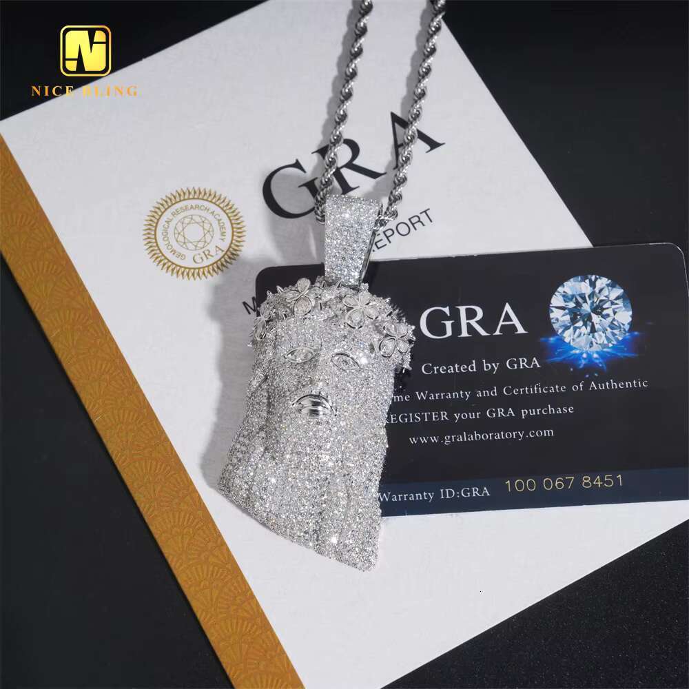 Iced Out 3D Fine Custom Hip Hop Men Jewelry Pendant Pear Cut VVS Moissanite Full Diamond Silver Plated 925 Silver Jesus Pendant