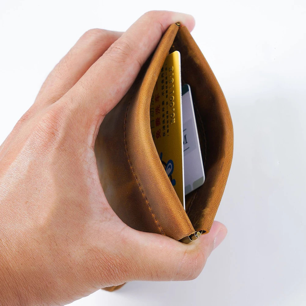 AutoRebound Closure Cowhide Coin Purse Organizer Leather Wallet Mini Money Bag 250605