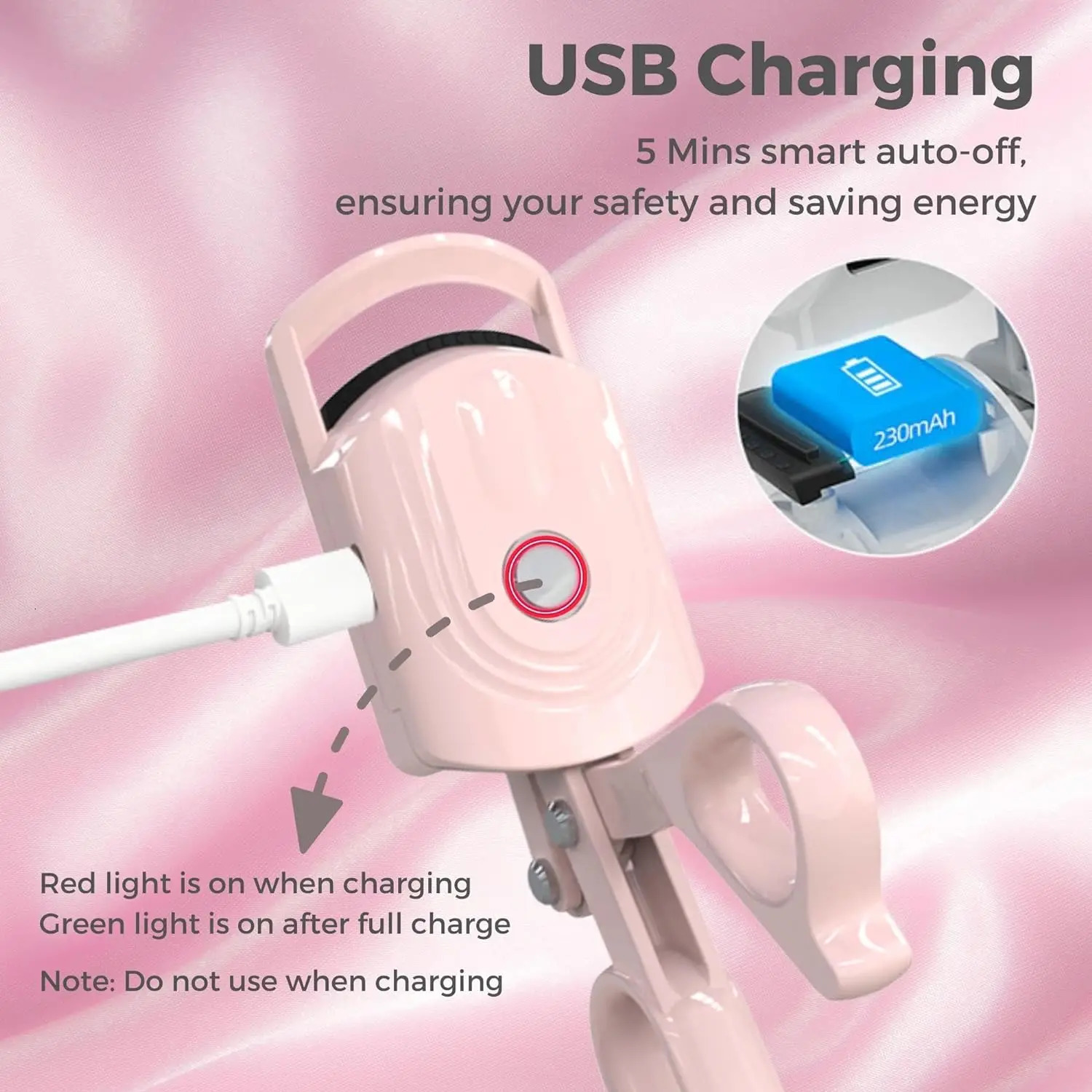 Heated Eyelash Curlers Electric Eyelash Curler 3 Heating Modes Rechargeable Portable Eyelash Curler for Natural-Looking Pink 250604