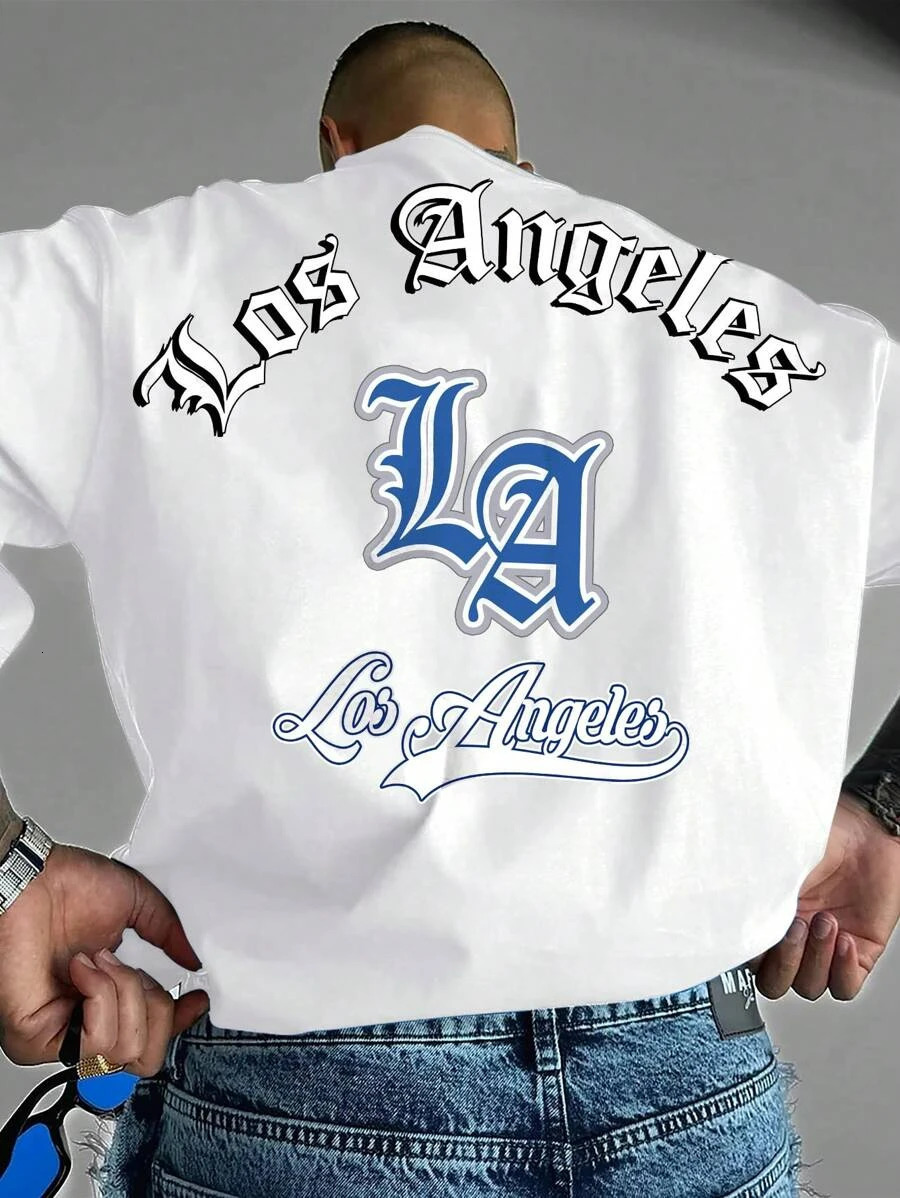 LA Letter Print Casual Graphic TShirt Short Sleeve Sports Tshirt Unisex Daily Wear Summer Mens Racing 250605