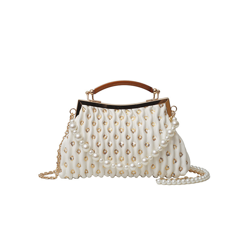 High Quality New Style Chain Beaded Handbag Evening Bag for Women 2025 New Fashion Single Shoulder Bag Retro Texture Crossbody Bag New Free Delivery D