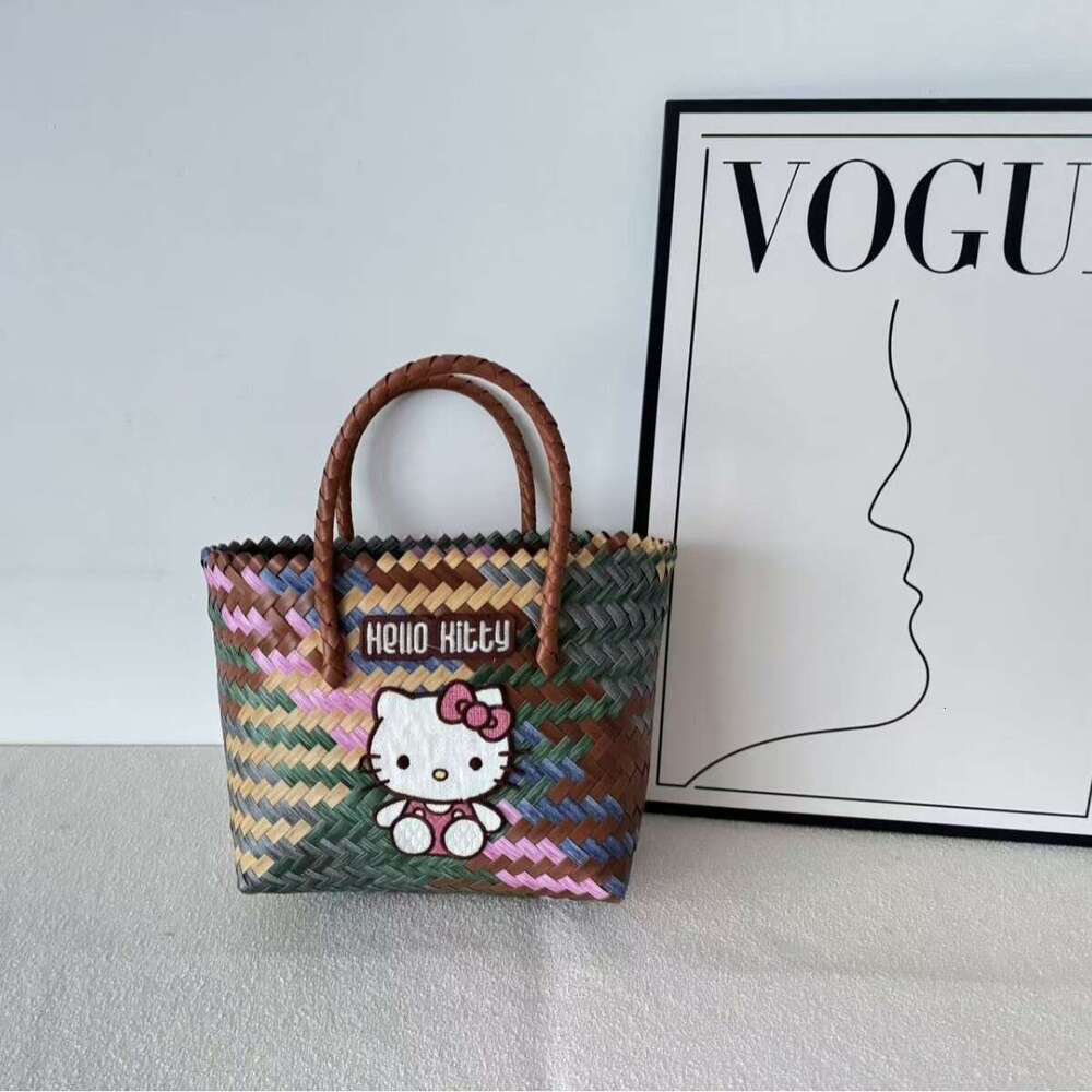 Kitty Style Imitation Rattan Handwoven Basket Bag Beach Vacation Women's Handbag