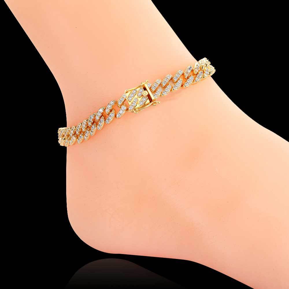 9mm single row Moissanite Cuban chain minimalist and personalized anklet hip-hop accessories for men and womens anklet accessories