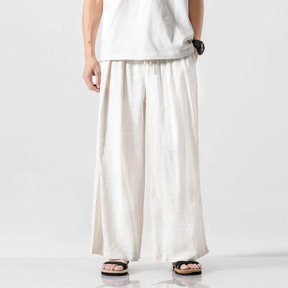 Summer Cotton Linen Casual Pants Men Chinese Style Loose Harem Mens Solid Straight Lightweight Hip Hop Wide Leg Man 250605Z