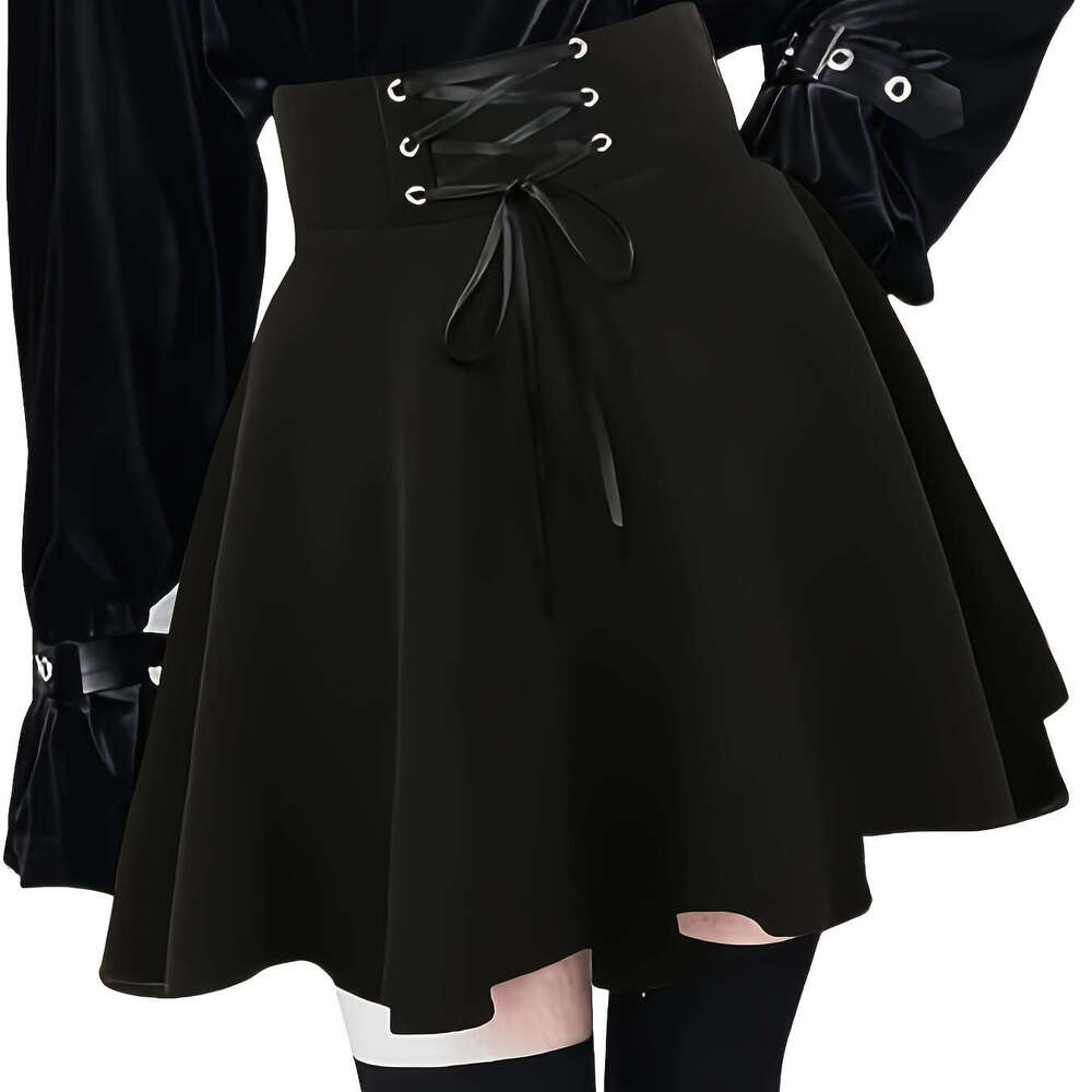 Short High Waist Gothic Lace Up Zipper Mini Women's Half Skirt B5