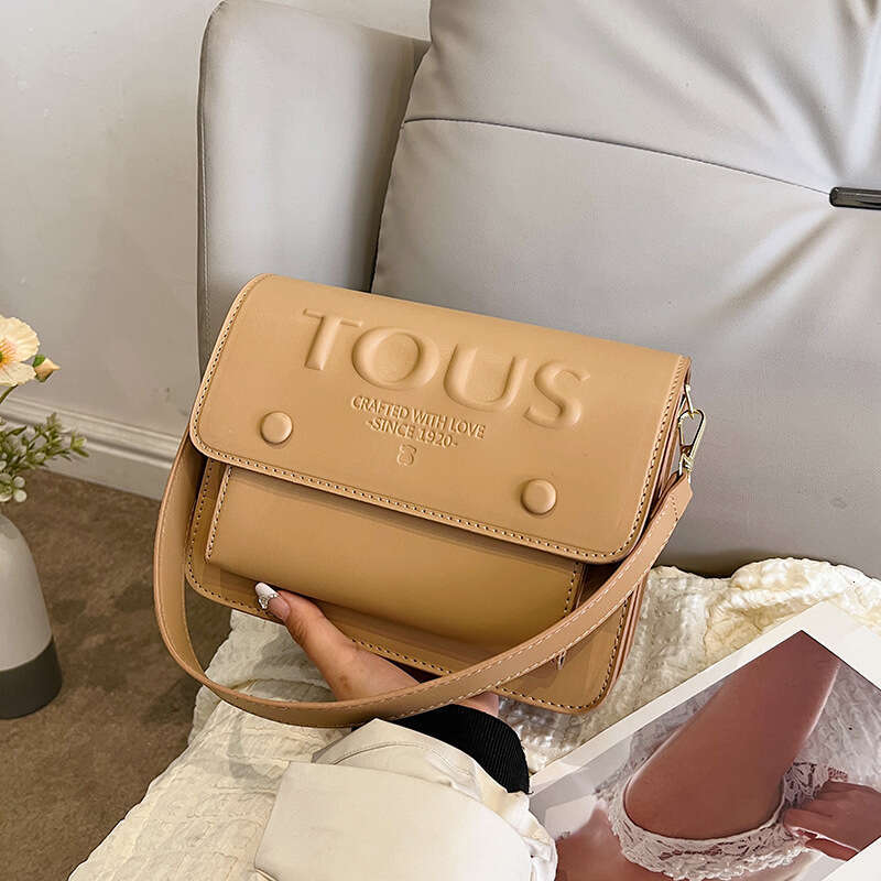 Trendy Women's New Fashion Letter Embossed Handbag Shoulder Elegant Versatile Simple Crossbody Small Square Bag