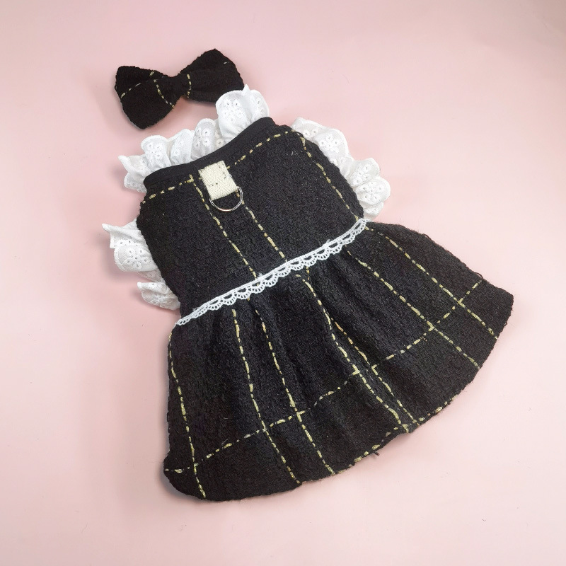 Cute Dog Dress Clothes for Small Dogs Cats Girl, Plaid Bow Tie Dog Harness Dresses with Pearls Bow Accessories Birthday Puppy Dress Yorkies Chihuahua 