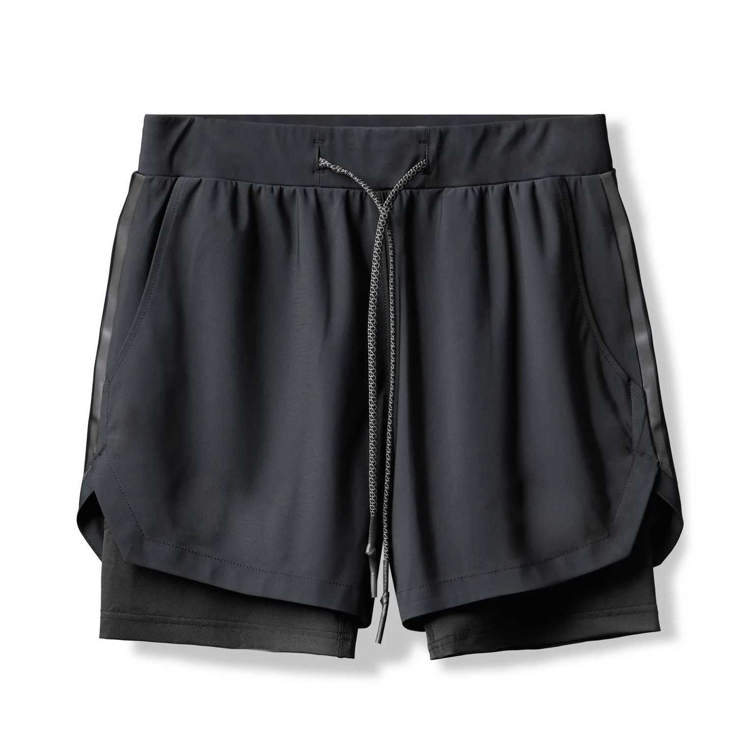 new fashion mens shorts quick-drying 2-in-1 multi-pocket double-layer shorts fitness lace-up sports pants short homme tactique XJ250605