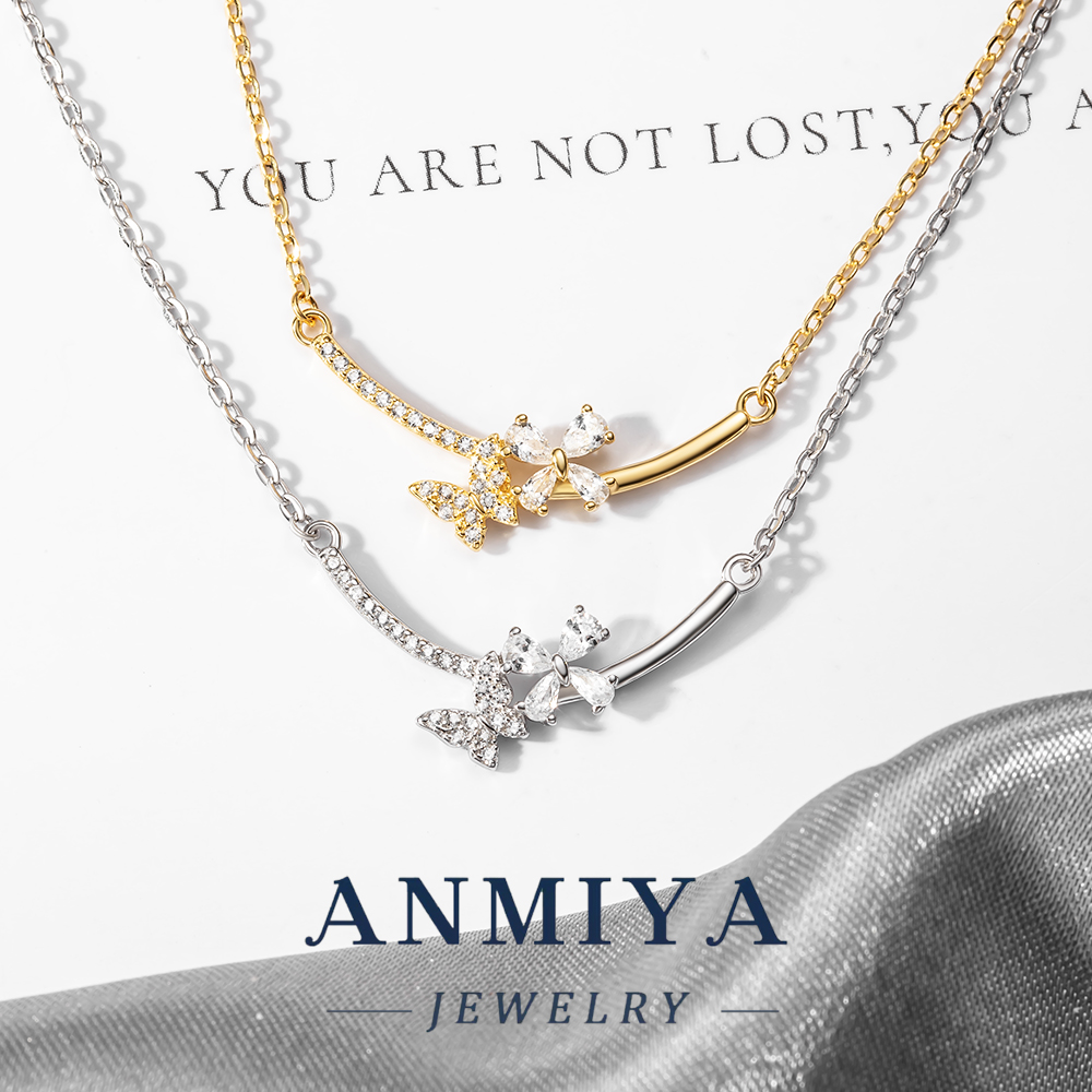 Custom Trendy Anti-Oxidized Silver Jewelry Adjustable 925 Necklace with Butterfly and Floral Flower Pendant for Daily Accessories