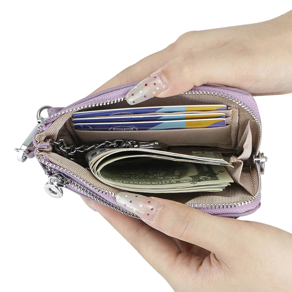 Royal Bagger RFID Coin Purse with Keychain Genuine Leather Multi Zipper Clutch Wallet Portable Wristlet Card Holder 250605