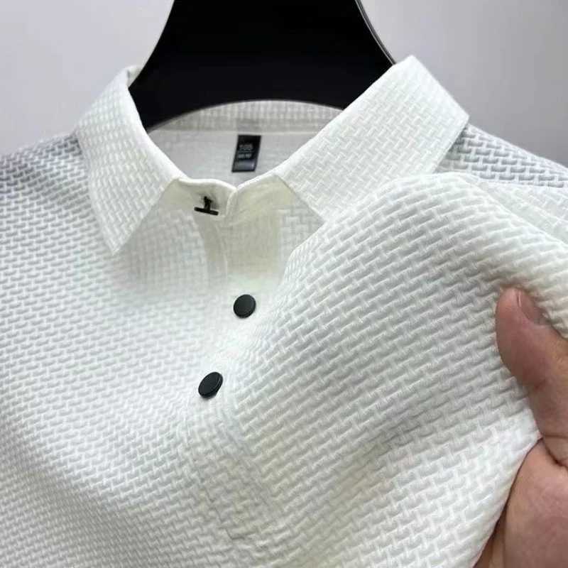 Summer New Mens Loose Hollow Short-sleeved Polo Shirt Ice Silk Brand Clothes Breathable Business Fashion T-Shirt Male Up to 6XL XJ250605