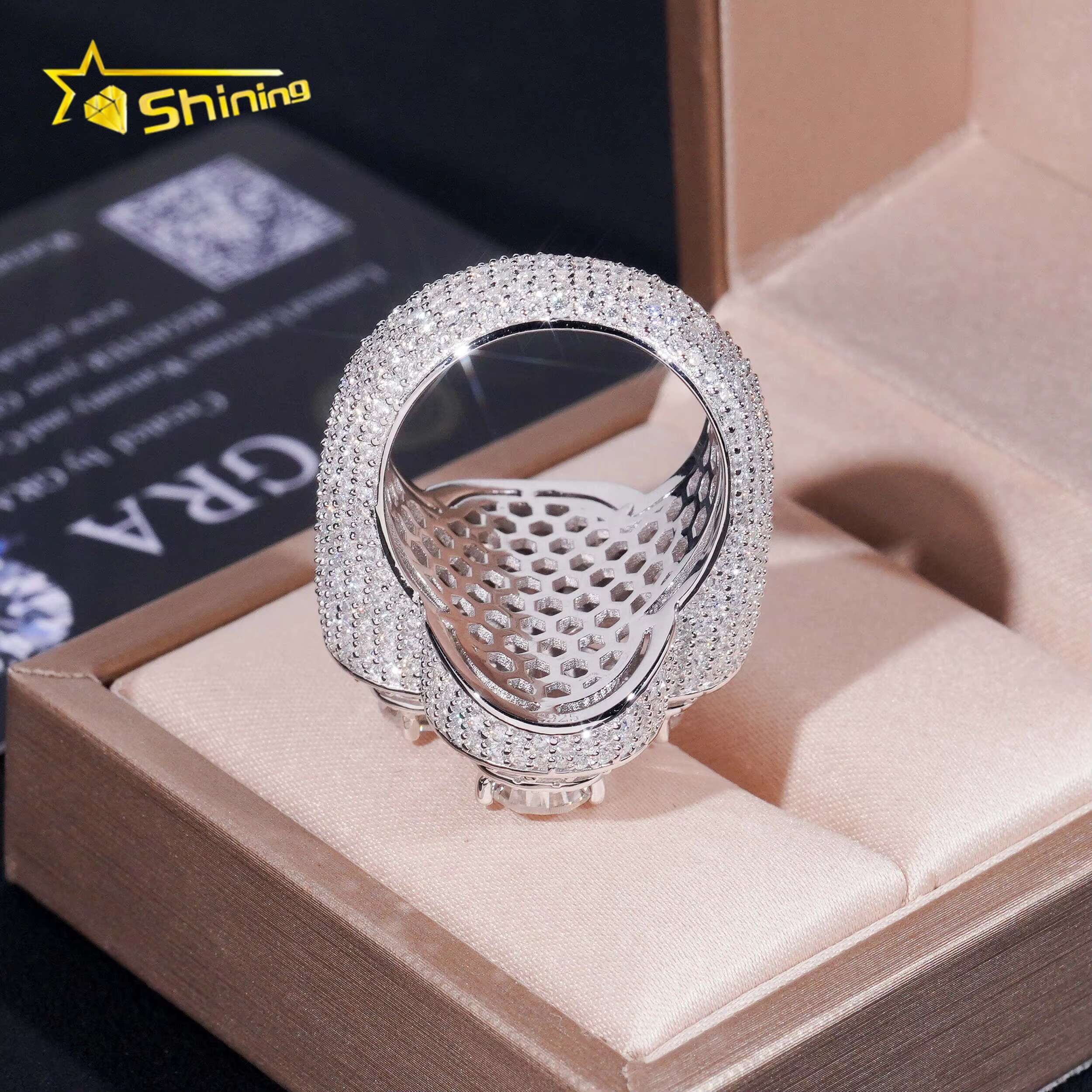 Hip Hop Luxury Cross Design Fancy Shape Iced Out 925 Silver Mens VVS Diamond Moissanite Ring