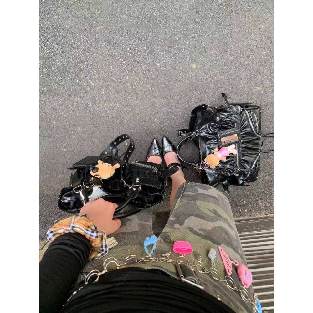 Trendy Brand Design Lazy Style Oil Wax Leather Motorcycle Handbag Large Capacity Commuter Tote Crossbody Bag for Women