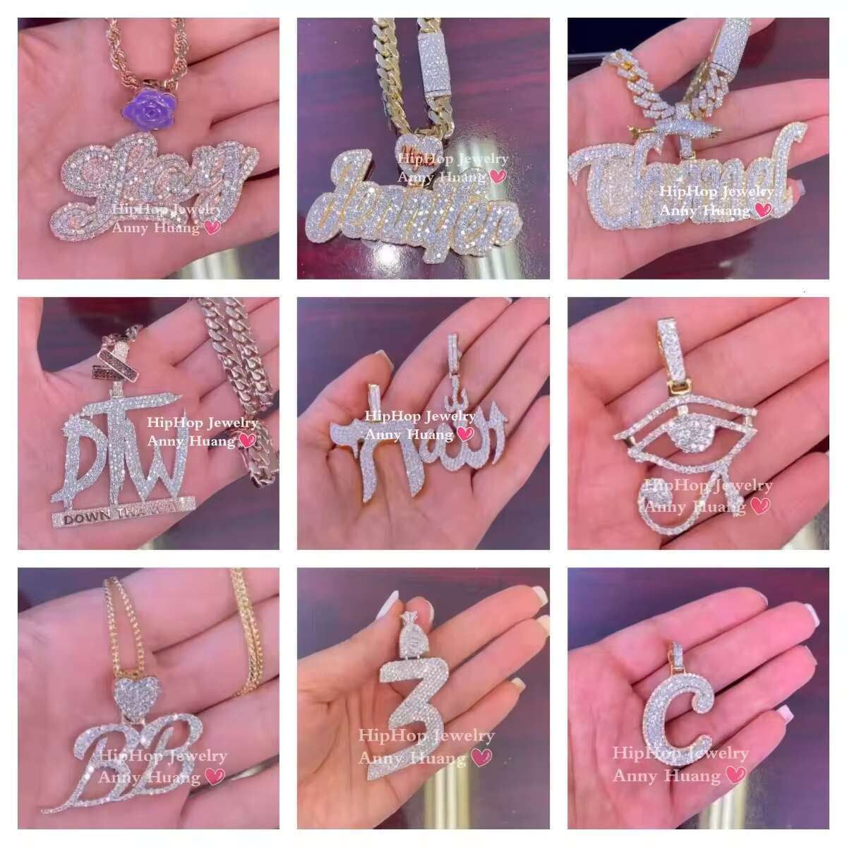 Rapper Jewelry Mens 925 Sterling Silver Moissanite Diamond Pendant Rose Gold Two Tones Heart Clasp Custom Name Letter Pendant