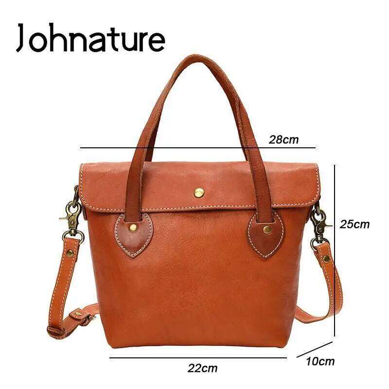Johnature Simple Solid Color Genuine Leather Women Bag Vintage Versatile Handbag Natural Real Cowhide Leisure Shoulder Bags 2025/06/05