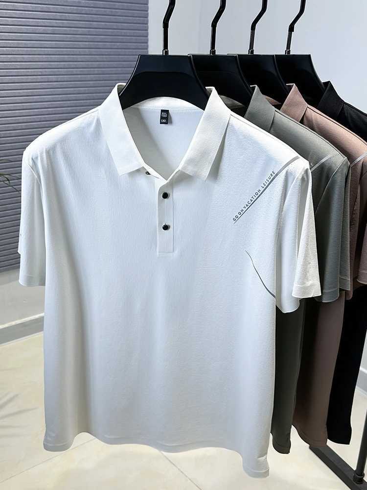 High quality ice silk breathable short sleeve lapel T-shirt solid color summer casual sports style fashionable mens polo shirt XJ250605