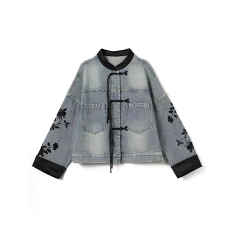 Vintage print Denim Jacket Women Spring Autumn fashion Long sleeve Jeans Short Coat female Loose Cowboy Outwear T167 250529