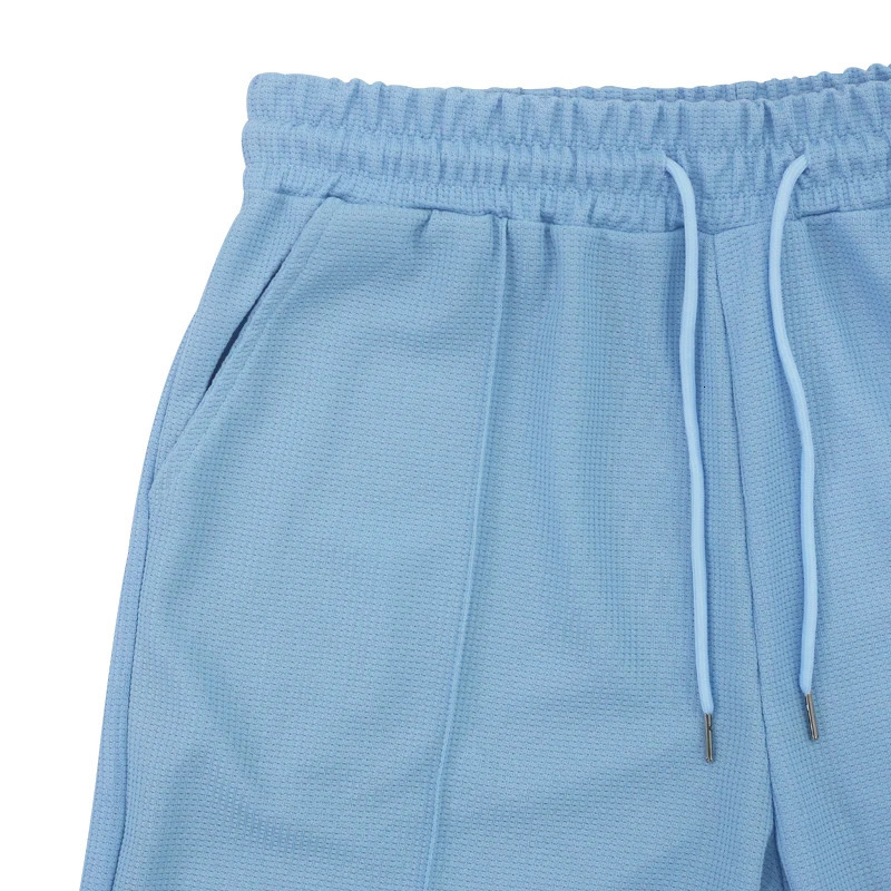 Summer Mens Polo Shirt Set Solid Color Waffle Short Sleeve Slim Fit Polo Neck T-shirt Casual Mens Style 250604