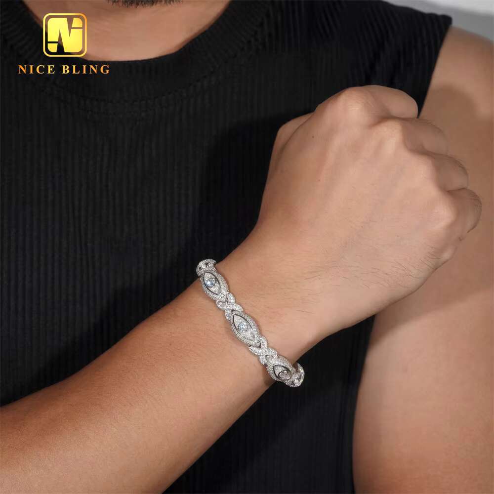 Pass Diamond Tester 925 Silver Gold Plated Hip Hop Jewelry Custom Infinite Eyes 8-character Chain VVS Moissanite Cuban Bracelet