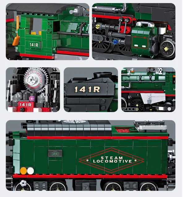 RC 141R Steam Train Building Blocks MOC 59098 Retro Transportation Model Bricks High Tech Ideas Toy Collection Gift for Kids and Adults W250605