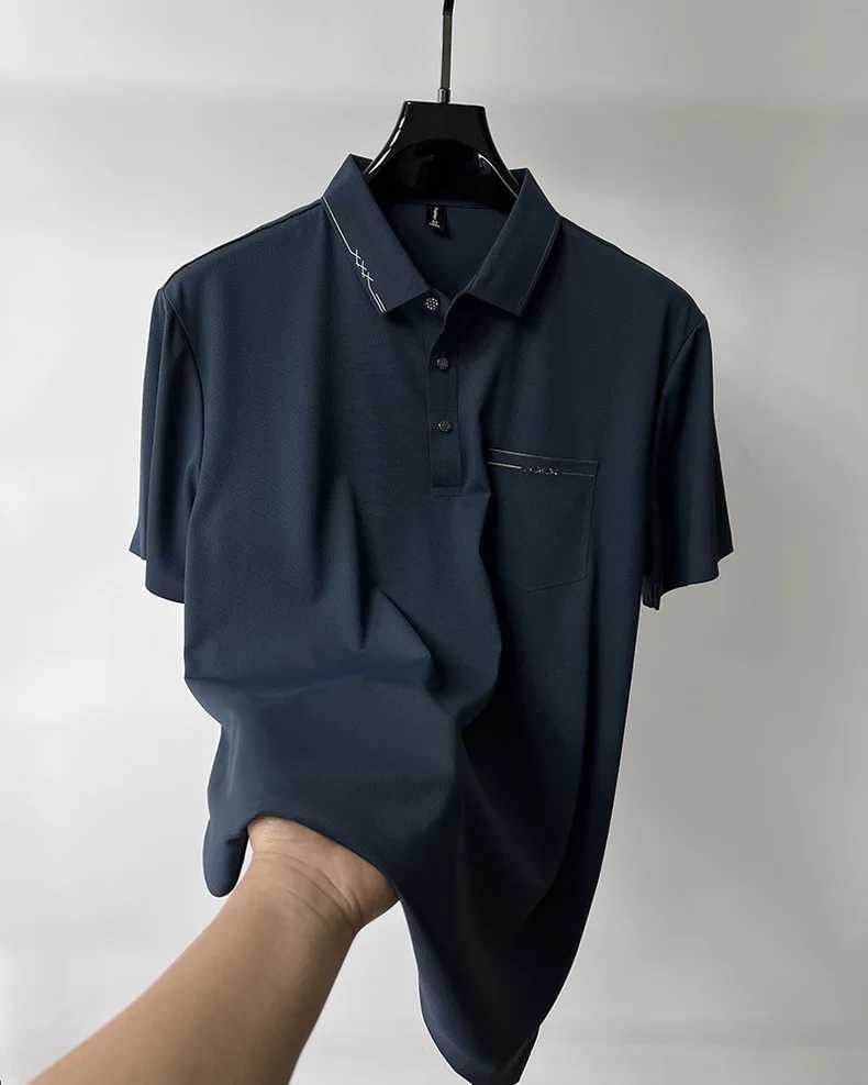 Summer high-end brand short sleeve mens POLO shirt fashionable pocket decoration comfortable and breathable ice silk T-shirt XJ250605