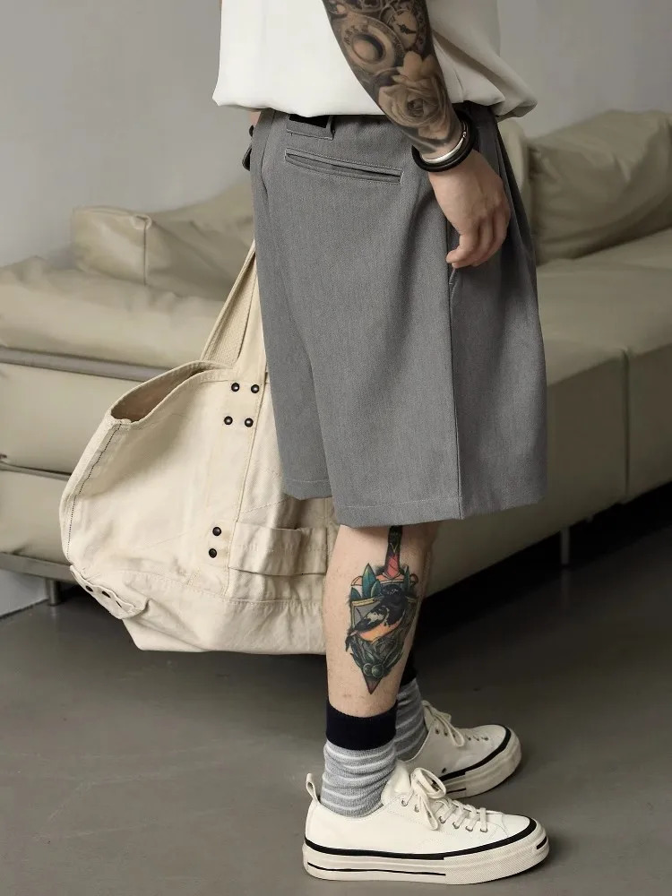 Mauroicardi Spring Summer Loose Casual Soft Black Shorts for Men High Waist Short Gray Wide Leg Pants Korean Style Clothes 250604