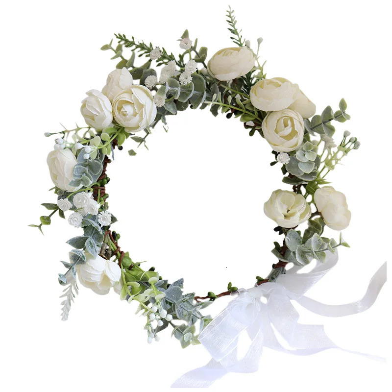 Camellia Flowers Wreath Crown Festival Headband Women Hair Accessories Headdress Girl Floral Garland Wedding Floral Headwear 250530