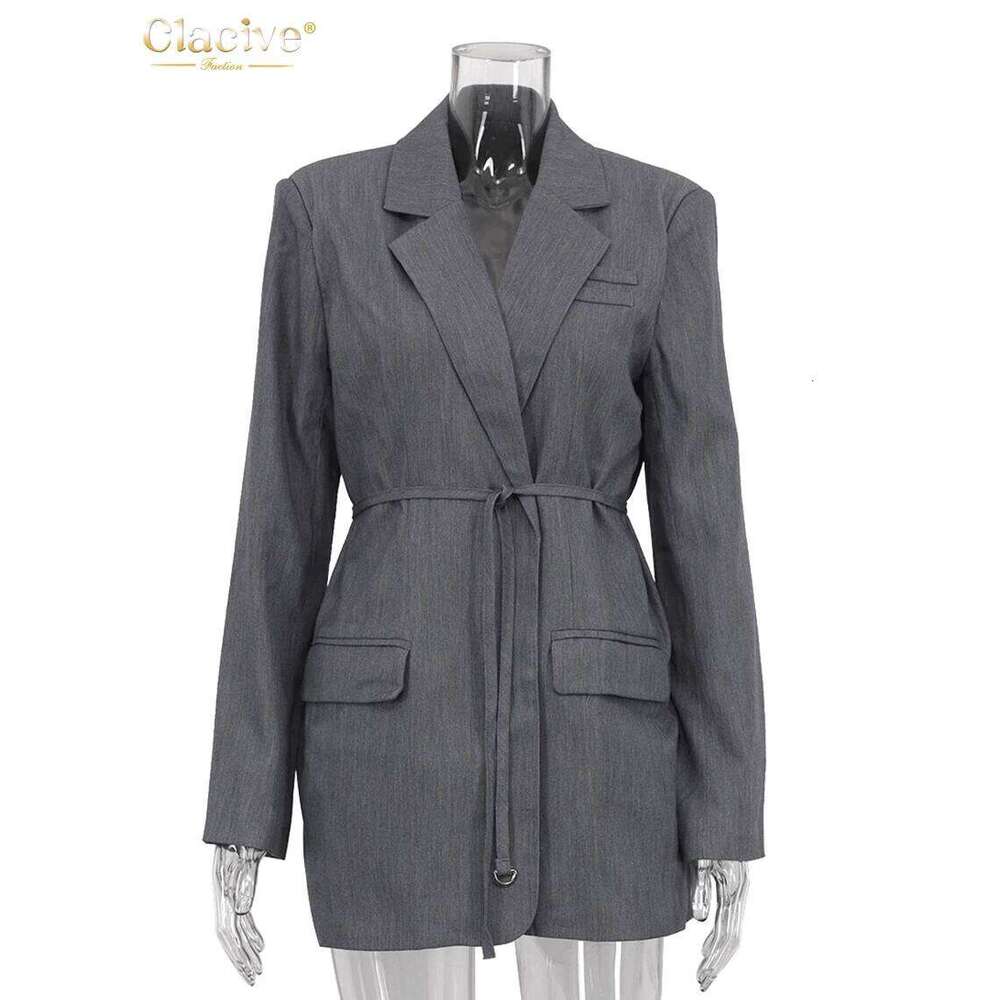 Coats Designer Women Clacive Fashion Loose Blue Office Women Blazer 2025 Elegant Lapel Long Sleeve Blazers Casual Classic Lace-Up Top Female Clothing 